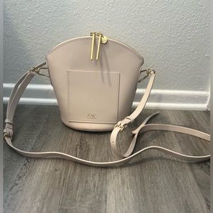 Zac Posen Light Pink Curved Crossbody Bucket Bag with Gold Hardware